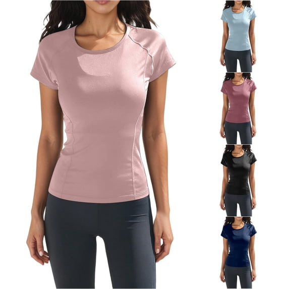XIAONU Seamless Fitted Workout Tee for Women Raglan Short Sleeve Slim Tops Running Fitness Athletic Shirts