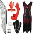 thumbnail image 1 of XIAONU Sequin Fringe Flapper Dress for Women s Gatsby Party Set with Gloves Headpiece Necklace, 1 of 4