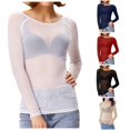 thumbnail image 1 of XIAONU Sheer Mesh Tees for Women Long Sleeve Crew Neck Layering Basic T Shirts, 1 of 4