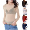 thumbnail image 1 of XIAONU Sheer Mesh Tees for Women Long Sleeve Crew Neck Layering Basic T Shirts, 1 of 6