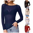 thumbnail image 1 of XIAONU Sheer Mesh Tees for Women Long Sleeve Crew Neck Layering Basic T Shirts, 1 of 5