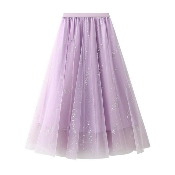 XIAONU Shimmering Tulle Skirt for Women Layered High Waist Mesh Overlay Dreamy Modern Wedding Bridesmaid Skirt