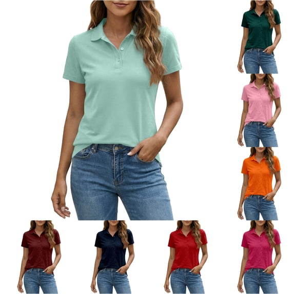 XIAONU Short Sleeve Polo Shirt for Women Breathable Slim Tees Weekend Errands Basic Shirts
