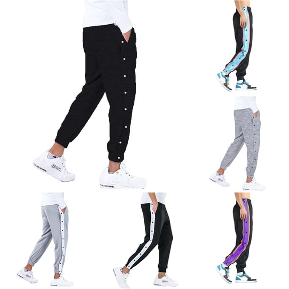 XIAONU Side Snap Jogger Pants for Men Elastic Side Pockets Sport Trousers