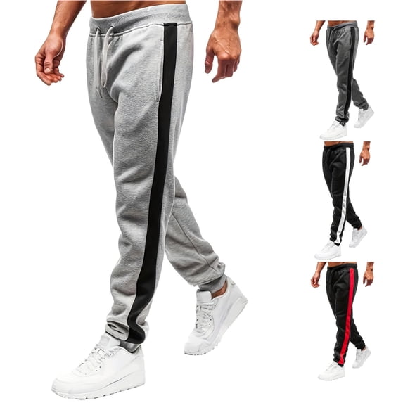 XIAONU Side Stripe Jogger Pants for Mens Elastic Drawstring Waist Ankle Sport Trousers