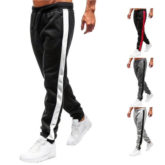 XIAONU Side Stripe Jogger Pants for Mens Elastic Drawstring Waist Ankle Sport Trousers
