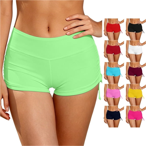 XIAONU Side-Tie High-Waist Swim Short for Women Stretchy Summer Lake Swim Brief