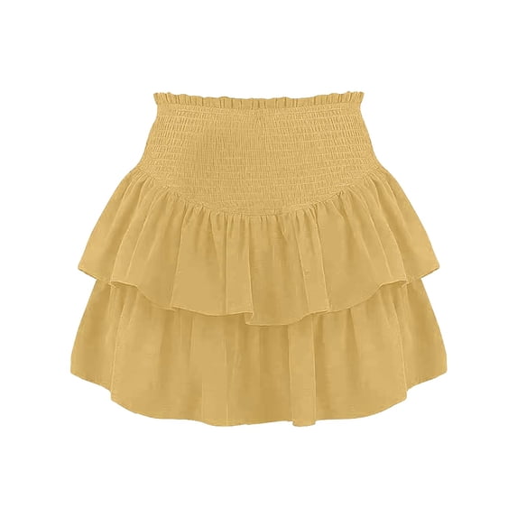 XIAONU Smocked Waist Mini Skirt For Women Tiered Ruffled Short Skirt Soft Trendy Beach Vacation Skirts
