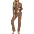 thumbnail image 1 of XIAONU Soft Button Down Pajama Set For Women Contrast Trim Pocketed Long Sleeve Sleepwear Set Loungewear Cozy Home Nightwear Set, 1 of 3