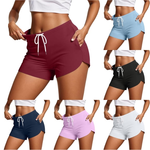 XIAONU Solid Athletic Shorts for Women Drawstring Waist Stretch Side Pockets Shorts