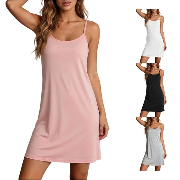 XIAONU Solid Cami Nightgown For Women Scoop Neck Short Loose Casual Sleep Dress