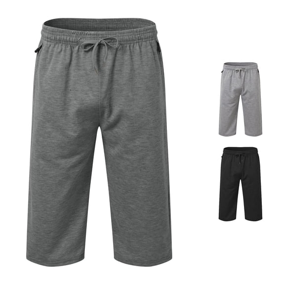 XIAONU Solid Capri Shorts for Men Elastic Waist Zippered Side Pockets Casual Shorts