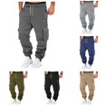 thumbnail image 1 of XIAONU Solid Cargo Jogger Pants for Men Drawstring Waist Multi Pockets Pants, 1 of 5
