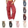 thumbnail image 1 of XIAONU Solid Cargo Pants for Mens Elastic Drawstring Waist Toggle Side Pockets Long Trousers, 1 of 6