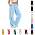 thumbnail image 1 of XIAONU Solid Cargo Wide Leg Pants for Womens Drawstring Waist Flap Side Pockets Sport Trousers, 1 of 9