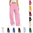 thumbnail image 1 of XIAONU Solid Cargo Wide Leg Pants for Womens Drawstring Waist Flap Side Pockets Sport Trousers, 1 of 9
