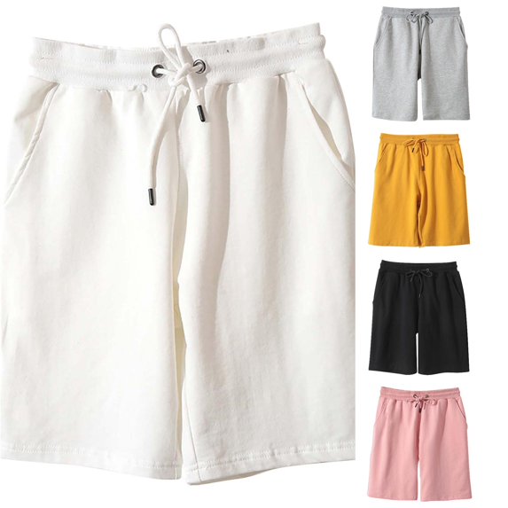 XIAONU Solid Casual Shorts for Men Elastic Drawstring Waist Side Pockets Bottoms