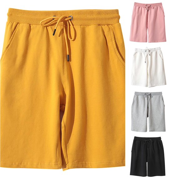 XIAONU Solid Casual Shorts for Men Elastic Drawstring Waist Side Pockets Bottoms