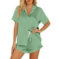 thumbnail image 1 of XIAONU Solid Color Pajama Set for Women Silky Soft Short-Sleeve Shirt Shorts Set Comfortable Elegant Relaxing Sleepwear Set, 1 of 8