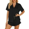 thumbnail image 1 of XIAONU Solid Color Pajama Set for Women Silky Soft Short-Sleeve Shirt Shorts Set Comfortable Elegant Relaxing Sleepwear Set, 1 of 8