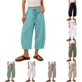 thumbnail image 1 of XIAONU Solid Cropped Wide Leg Pants for Women Drawstring Waist Side Pockets Loose Trousers, 1 of 7