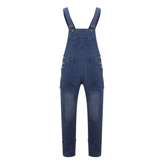 XIAONU Solid Denim Overalls for Men Adjustable Straps Multi Pockets Overalls