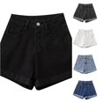 thumbnail image 1 of XIAONU Solid Denim Shorts for Women Hem Side Pockets Shorts, 1 of 9