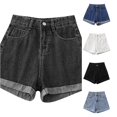 thumbnail image 1 of XIAONU Solid Denim Shorts for Women Hem Side Pockets Shorts, 1 of 4