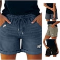 thumbnail image 1 of XIAONU Solid Denim Shorts for Women Drawstring Waist Daily Wear Shorts, 1 of 7