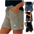thumbnail image 1 of XIAONU Solid Denim Shorts for Women Drawstring Waist Daily Wear Shorts, 1 of 7