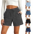 thumbnail image 1 of XIAONU Solid Denim Shorts for Women Elastic Waist Side Pockets Shorts, 1 of 5