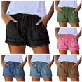 thumbnail image 1 of XIAONU Solid Denim Shorts for Women Ruffled Drawstring Waist Vacation Wear Shorts, 1 of 6
