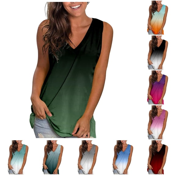 XIAONU Solid Gradient Tank Top for Women V Neck Sleeveless Casual Shirts Tops