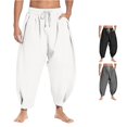 thumbnail image 1 of XIAONU Solid Harem Pants Mens Drawstring Waist Side Pockets Pants, 1 of 5