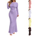 thumbnail image 1 of XIAONU Solid Mermaid Dress For Women Long Sleeve Cowl Neck Ruched Bodycon Evening Gown, 1 of 4