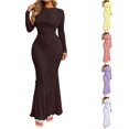 thumbnail image 1 of XIAONU Solid Mermaid Dress For Women Long Sleeve Cowl Neck Ruched Bodycon Evening Gown, 1 of 5