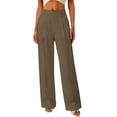 thumbnail image 1 of XIAONU Solid Pleated Wide Leg Trousers For Women Tailored Fit High Waisted Zip Fly Full Length Pant Polished Office Pants, 1 of 4