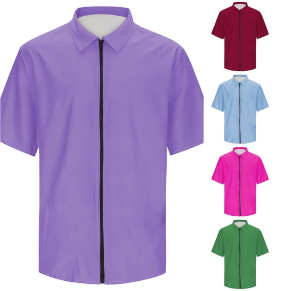 XIAONU Solid Print Shirt for Men Short Sleeve Zip Front Outdoor Tops