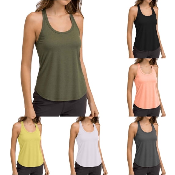 XIAONU Solid Print Tank Top for Women Sleeveless Scoop Neck Athletic Tops