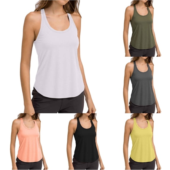 XIAONU Solid Print Tank Top for Women Sleeveless Scoop Neck Athletic Tops