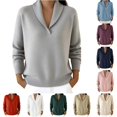 thumbnail image 1 of XIAONU Solid Shawl Collar Ribbed Knit Sweater For Women Loose Long Sleeve Daily Pullover Shirts, 1 of 5