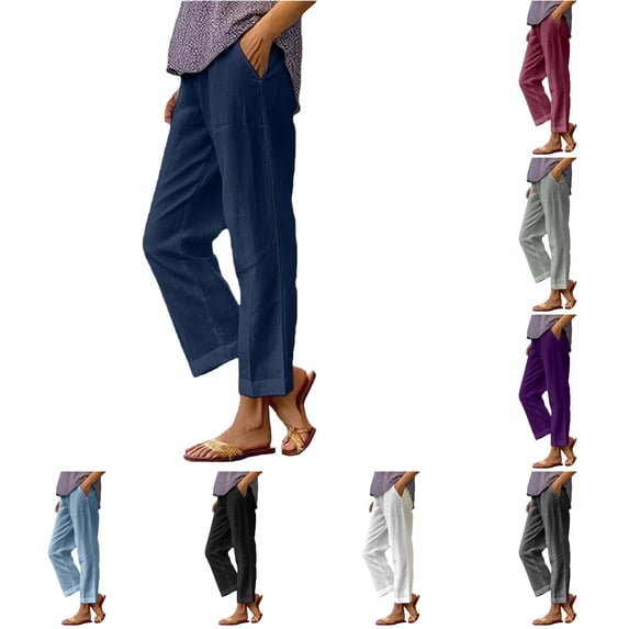 XIAONU Solid Straight Leg Pants for Mens Hem Side Pockets Full Length Trousers