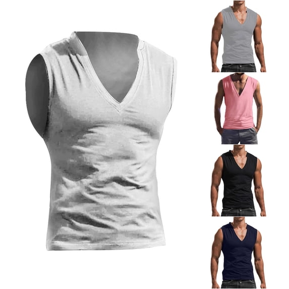 XIAONU Solid Tank Top for Men V Neck Sleeveless Fitted Workout Shirt