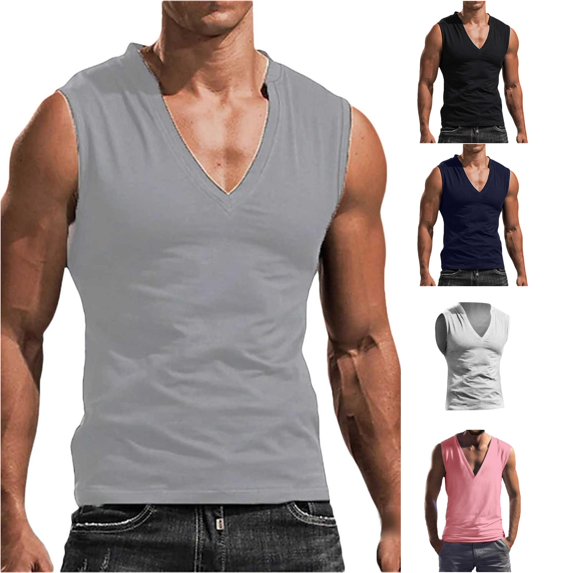 XIAONU Solid Tank Top for Men V Neck Sleeveless Fitted Workout Shirt