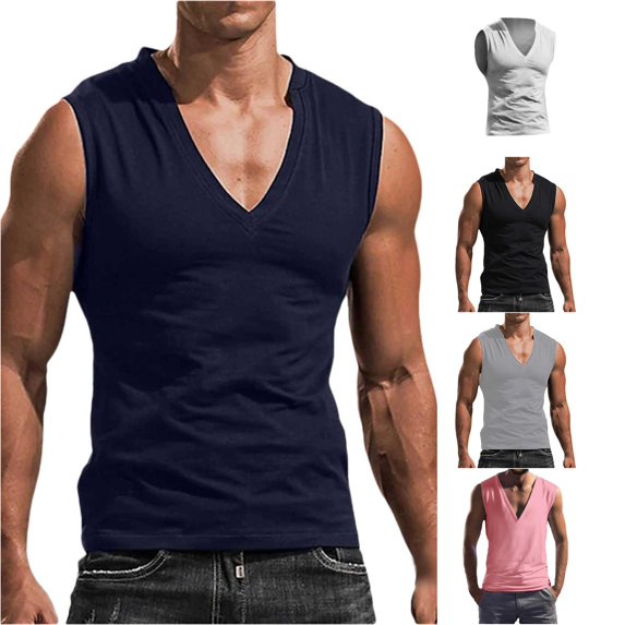 XIAONU Solid Tank Top for Men V Neck Sleeveless Fitted Workout Shirt
