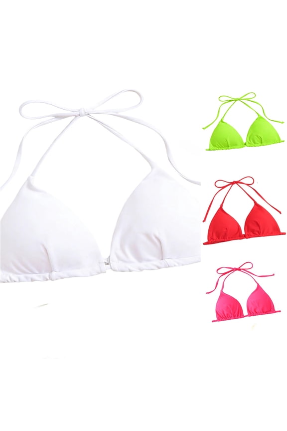 Solid Tie Halter Triangle Bikini Top for Women Plain Minimalist Summer Beach Pool Swim Separates