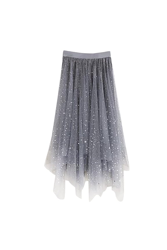 Sparkly Tulle Maxi Skirt For Women Asymmetrical Hem Midi Skirt Romantic Glam Evening Party Skirts