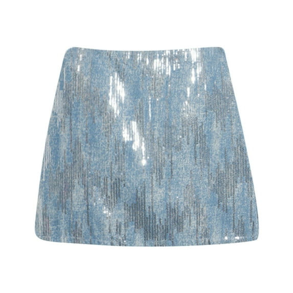 XIAONU Spicy Girl High Waisted Sequin Mini Skirt Slim Fit A Line Skirts Shiny Club Casual Short Skirt