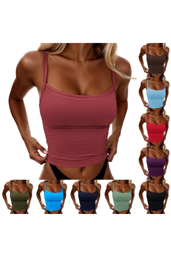 Square Neck Spaghetti Strap Crop Camisole for Women Slim Fit Ruched Side Casual Everyday Layering Tank Top
