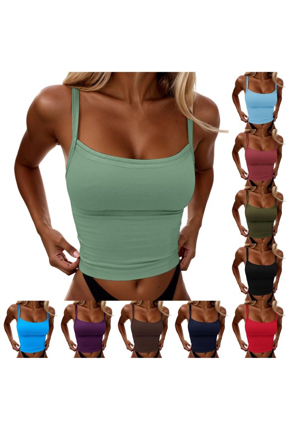 Square Neck Spaghetti Strap Crop Camisole for Women Slim Fit Ruched Side Casual Everyday Layering Tank Top